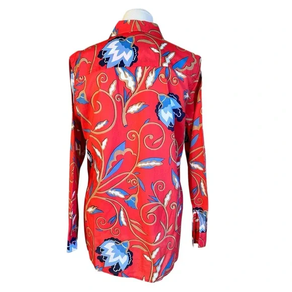 J. McLaughlin Lois button up blouse coral floral sz L - Picture 2 of 5